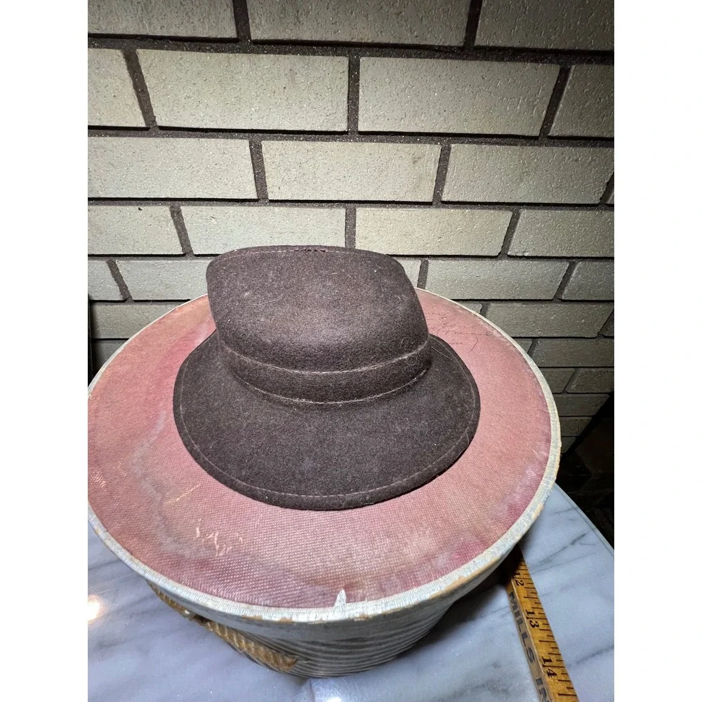 Vintage Maxim Aqua Floral Pillbox Hat and Brown Felt Cloche with Ken Blair Box
